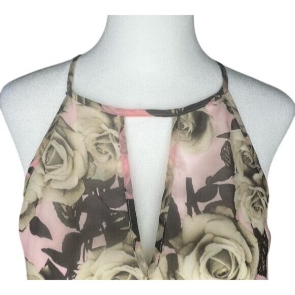 G By Guess Floral Halter Top With Keyhole Back Rose Print Pink & Gray Size Large - Picture 12 of 14